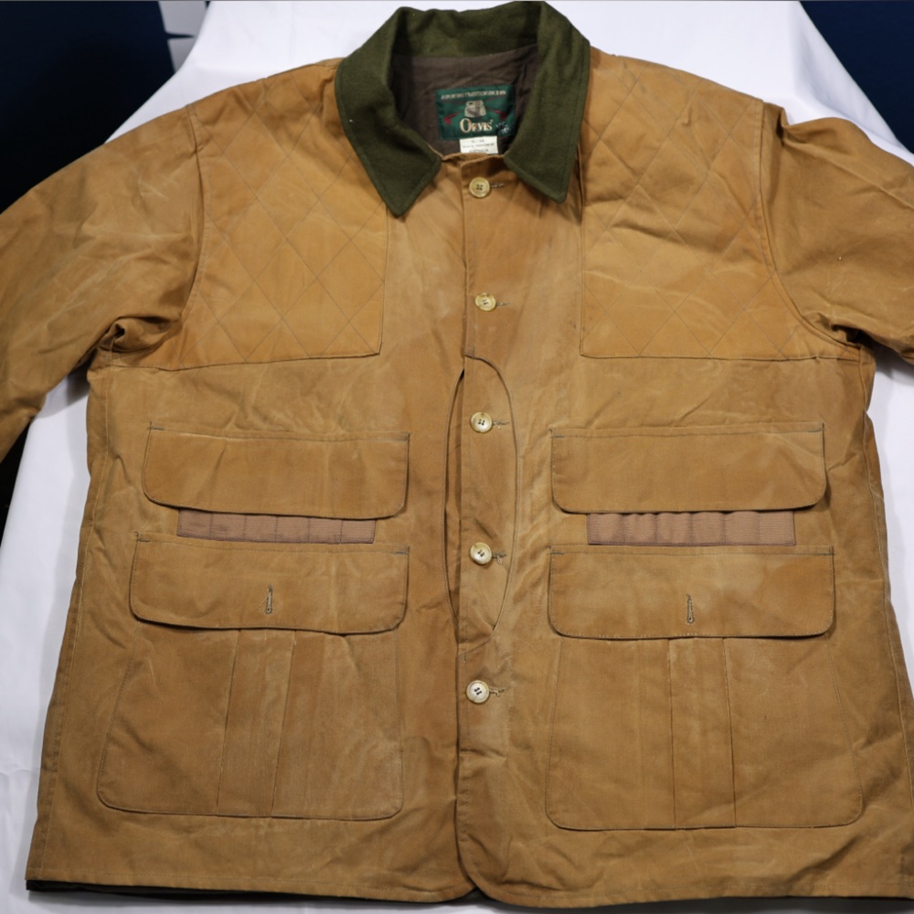 Orvis Waxed Canvas Oilcloth Hunting Jacket Coat size XL Vintage 90s